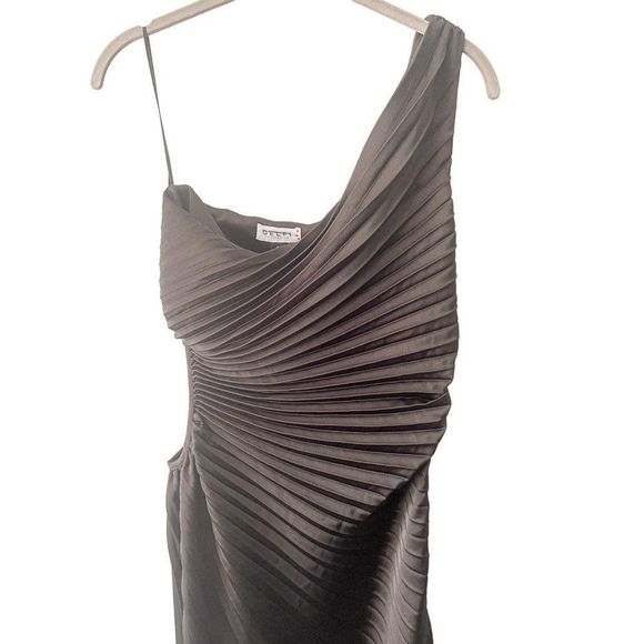NWT Delfi Collective Solie Pleated One-Shoulder Cutout Sheath Gown Black Maxi - Picture 6 of 8